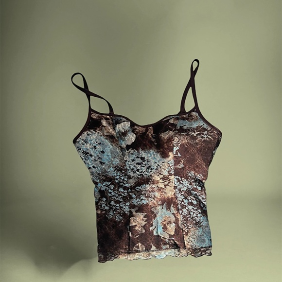 Y2K Sexy Lace Blue Brown Bustier Top - Picture 2 of 5